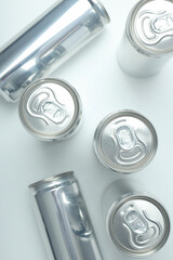 Top view of tin cans for drinks