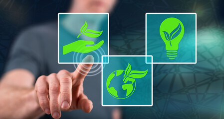 Man touching an ecology concept