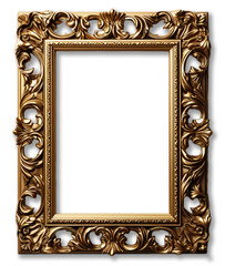 Antique gold frame decoration square shape with elegant carved decoration, isolated on transparent background, generative ai