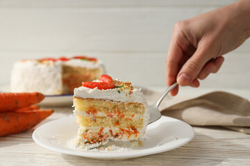 Tasty and delicious food concept - carrot cake