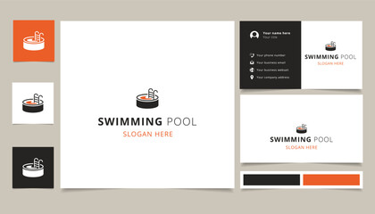 Swimming pool logo design with editable slogan. Branding book and business card template.