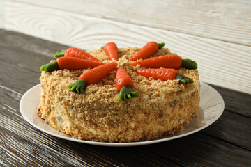 Tasty and delicious food concept - carrot cake