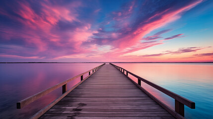 Wooden Jetty Leading to Heaven, Seascape Photography with Calm Seas, Pastel Clouds, and Nature Serenity
