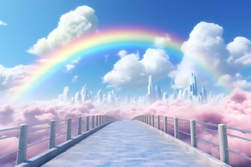 rainbow over the clouds.. landscape with balloons and Rainbow in the background