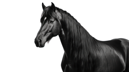 Close-up Arabian black horse on the transparent background