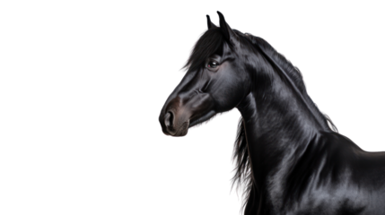 Close-up Arabian black horse on the transparent background