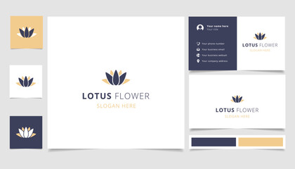 Lotus flower logo design with editable slogan. Branding book and business card template.