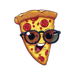 Pizza Slice with Sunglasses Vector Cartoon Illustration