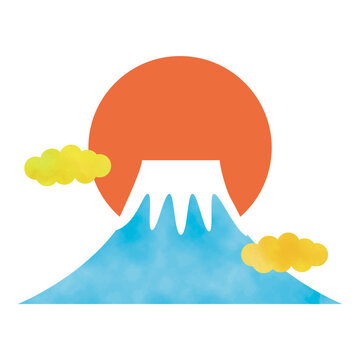 富士山と初日の出と黄金の雲のイラスト