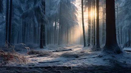 Fotobehang Winter forest in the morning © UsamaR