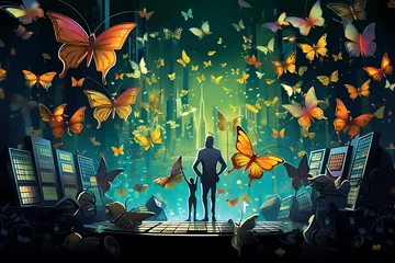 Fotobehang Grunge vlinders background with butterflies
