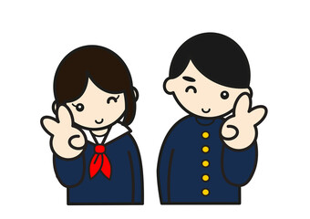 ピースサインの学生