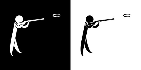 Pictogrammes représentant un tireur avec un fusil visant un plateau d’argile, une des disciplines des compétitions sportives de tir.