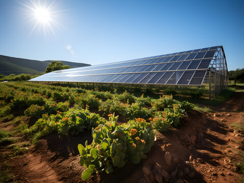 solar panels installed on greenhouses, representing the commitment to environmental care through renewable energy sources. This eco-friendly approach highlights the integration of solar energy.