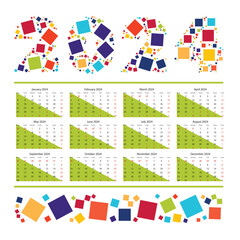 2024 Calendar design colorful template.