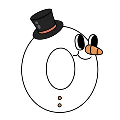 Letter O cute 60s 70s groovy retro vintage smiley snowman cartoon font winter alphabet merry christmas xmas festive clipart