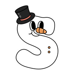 Letter S cute 60s 70s groovy retro vintage smiley snowman cartoon font winter alphabet merry christmas xmas festive clipart