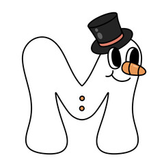 Letter M cute 60s 70s groovy retro vintage smiley snowman cartoon font winter alphabet merry christmas xmas festive clipart