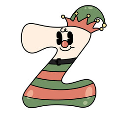 Letter Z cute 60s 70s groovy retro vintage smiley elf cartoon font winter alphabet merry christmas xmas festive clipart