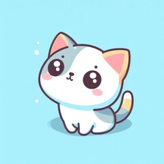 Cute little kitten looking upwards against a blue background and space for text.