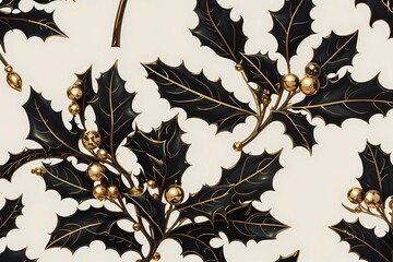 Christmas holly pattern on white background