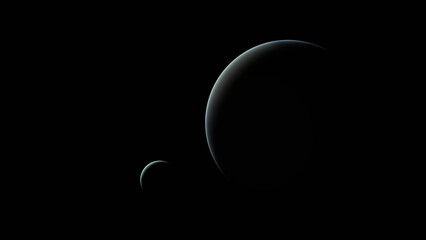 Obraz na płótnie Canvas Planet moon orbit black space sunlight rim lighting spheres background 3d illustration render digital rendering