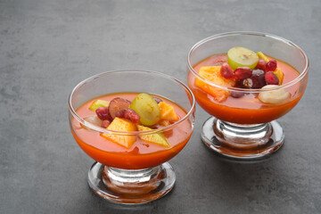 Asinan Buah (pickled fruit), Indonesian dessert made from preserved tropical fruits. Spicy, sweet and sour taste.
