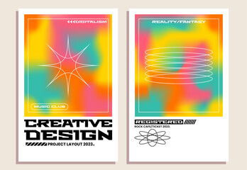 Flyer or poster design template with abstract minimalistic geometric gradient shapes and typography composition. Vector illustration.