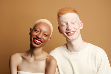 Multiethnic albino couple with unique skin tone. Beautiful natural diversity people