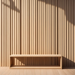 empty wooden product stand on the beige background