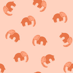 A pattern with a primitive image of pink elephants on a pale pink background.