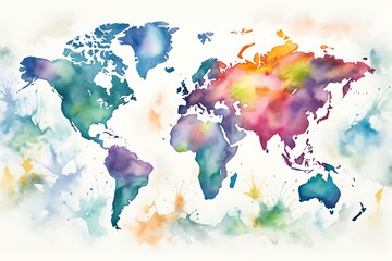 abstract watercolor hand painted background. abstract watercolor map of the world background with splashes
