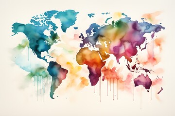 abstract watercolor background. world map with splashes. Creative world map