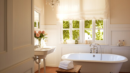 White manor bathroom decor, interior design and home decor, bathtub and bathroom furniture, English country house and cottage style