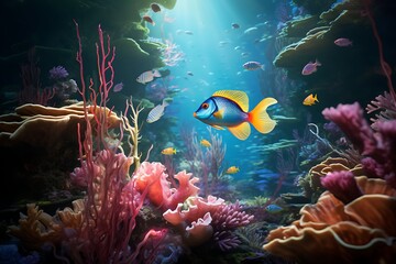 Fototapeta na wymiar coral reef in the sea, coral reef and fish