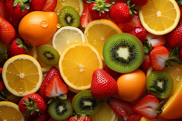 fruits and berries. Orange, kiwi and strawberries. Vitamin Crich fruits