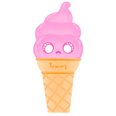 Cute Strawberry Ice Cream Mascot Character Kawaii Cartoon illustration Ice Cream Sticker Cute Ice Cream