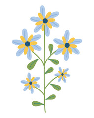 Flowers in the flat cartoon design. The whimsical side of nature with this cute-style illustration, featuring an element of a set with charming flat design flowers. Vector illustration.