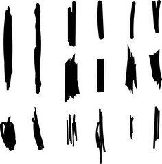 Highlighter Brush Set Hand Drawn Black Highlight Marker Stripes. Highlighter line black marker strokes lines. Highlighter underline scribbles. Paint pen handdrawn strokes. Vector illustration grunge