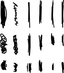 Highlighter Brush Set Hand Drawn Black Highlight Marker Stripes. Highlighter line black marker strokes lines. Highlighter underline scribbles. Paint pen handdrawn strokes. Vector illustration grunge