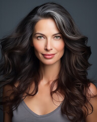 Fototapeta premium Beautiful blonde woman with beautiful curly hairstyle posing in the studio