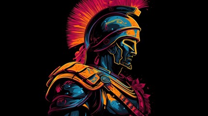 Neon Retro Roman Legionnaire Design on Black Background for T-shirts and More
