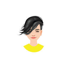 Portrait of a beautiful young woman. Avatar of a girl with short hair. Vector illustration.