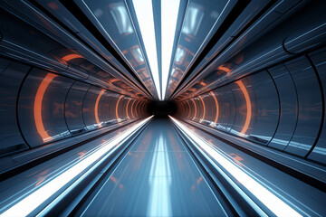 Obraz premium Abstract futuristic subway tunnel with moving train trace