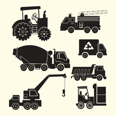 construction vehicles vectors silhouettes set