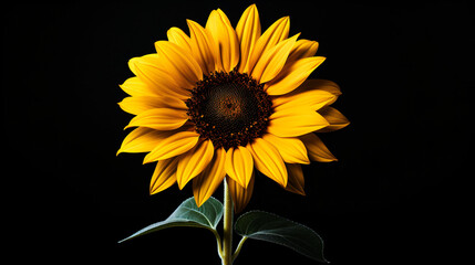 Yellow sunflower on isolated on black background