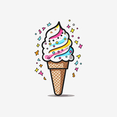 Ice cream hand-drawn comic illustration. Ice cream. Vector doodle style cartoon illustration