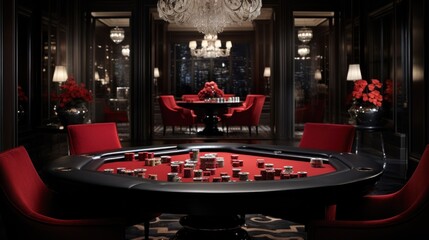Baccarat Elegance A Glimpse Inside the Luxurious VIP Lounge of the Exclusive Casino - obrazy, fototapety, plakaty