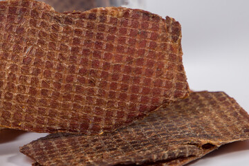 Spicy dried beef, close-up view.