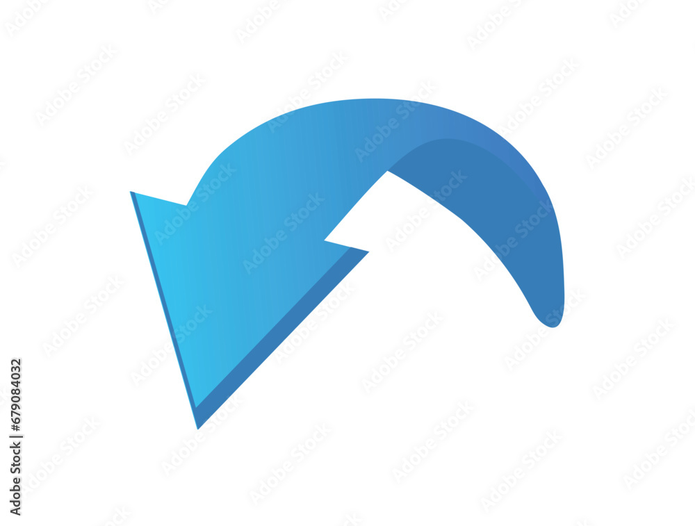 Aufkleber blue arrow in cartoon style. this 3d-style element of set highlight a blue curve arrow and a shadow 